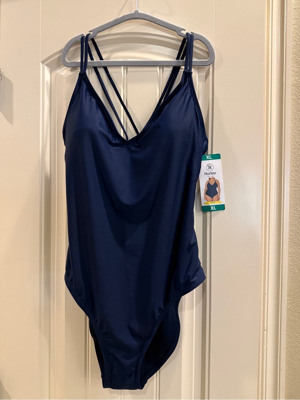 Hurley Navy Blue V-Neck One-Piece Swimsuit Womens XL NWT